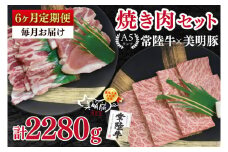 【6ヶ月定期便】【常陸牛 A5ランク・美明豚焼肉セット】常陸牛カルビ180ｇ＋美明豚200ｇ（ロース100ｇ・ばら100ｇ） 冷凍 国産牛 和牛 牛肉 豚肉 ブランド豚 茨城県 水戸市 食べ比べ セット商品 国産 BBQ 老舗精肉店（EK-22_2）