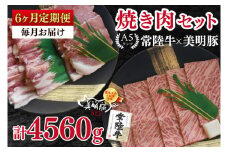 【6ヶ月定期便】【常陸牛 A5ランク・美明豚焼肉セット】常陸牛カルビ360ｇ＋美明豚400ｇ（ロース200ｇ・ばら200ｇ） 冷凍 国産牛 和牛 牛肉 豚肉　ブランド豚 茨城県 水戸市 食べ比べ セット商品 国産 BBQ 老舗精肉店（EK-23_2）