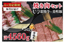 【6ヶ月定期便】【常陸牛 A5ランク・美明豚焼肉セット】常陸牛カルビ360ｇ＋美明豚400ｇ（ロース200ｇ・ばら200ｇ） 冷凍 国産牛 和牛 牛肉 豚肉　ブランド豚 茨城県 水戸市 食べ比べ セット商品 国産 BBQ 老舗精肉店（EK-23_2）
