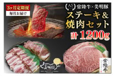 【3ヶ月定期便】【常陸牛 A5ランク・美明豚ステーキ焼肉セット】常陸牛サーロイン200ｇ＋美明豚200ｇ（ロース100ｇ・ばら100ｇ）【冷凍 国産牛 和牛 牛肉 豚肉 ブランド豚 茨城県 水戸市 食べ比べ セット商品 国産 BBQ】（EK-34_1）