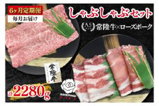 【6ヶ月定期便】【常陸牛A5ランク・ローズポークしゃぶしゃぶセット】常陸牛肩ロース180ｇ＋ローズポーク200ｇ（ロース100ｇ・ばら100ｇ）【 冷凍 国産 和牛 豚肉 ブランド豚 茨城県 水戸市 食べ比べ セット商品 国産 老舗精肉店】(EK-53_2)