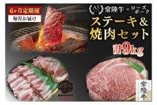 【6ヶ月定期便】【常陸牛 A5ランク・ローズポークステーキ焼肉セット】常陸牛サーロイン900ｇ（300ｇ×３枚）＋ローズポーク600ｇ（ロース300ｇ・ばら300ｇ） 冷凍 国産牛 和牛 牛肉 豚肉　ブランド豚 茨城県 水戸市 食べ比べ セット商品 国産 BBQ  老舗精肉店 (EK-61_2)