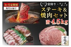 【3ヶ月定期便】【常陸牛 A5ランク・ローズポークステーキ焼肉セット】常陸牛サーロイン900ｇ（300ｇ×３枚）＋ローズポーク600ｇ（ロース300ｇ・ばら300ｇ） 冷凍 国産牛 和牛 牛肉 豚肉　ブランド豚 茨城県 水戸市 食べ比べ セット商品 国産 BBQ  老舗精肉店 (EK-61_1)