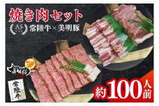 常陸牛A5ランク・美明豚焼肉セット　合計約100人前！｜焼肉 BBQ カルビ ロース バラ 国産牛 和牛 牛肉 豚肉 茨城県 水戸市  国産 老舗精肉店（EK-88）