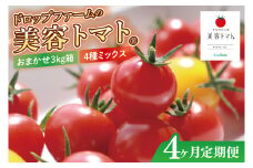 【4ヶ月定期便】【11月より順次発送】ドロップファームの美容トマトおまかせ3kg箱(４種ミックス)【とまと フルーツトマト 野菜ソムリエ 栄養士 アイコ イエローアイコ 小鈴 フルティカ 野菜 フレッシュ 水戸市 茨城県】（CK-23）