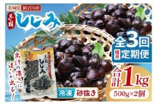【全３回隔月定期便】茨城県涸沼川産 だしの濃さに違いが出る！手掘しじみ（砂抜き）500g×2個（1kg）【涸沼川 シジミ オルニチン 味噌汁 スープ 茨城県 水戸市】（MS-9）