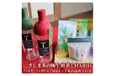 水出しでおもてなし！さしま茶の極上煎茶とHARIOフィルターインボトル750ml×２本の詰め合わせ | 飲みくらべ お茶 茶 緑茶 茶葉 日本茶 煎茶 さしま茶 猿島茶 和紅茶 ほうじ茶 粉末 七福茶 飲み比べ 詰合せ 詰め合わせ アソート 取り寄せ お取り寄せ ギフト 贈答 贈り物 プレゼント お中元 お歳暮 茨城県 古河市 直送 農家直送 産地直送 _BA04