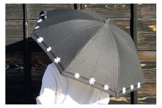 雪華模様の刺繍入り日傘（晴雨兼用・サイズ50ｃｍ・UV加工・麻50％綿50％）カラー：黒 | 日傘 50センチ 晴雨兼用  UV加工 レディース 雪の結晶 ブラック 黒 おしゃれ かわいい スタイリッシュ 雨 梅雨 夏 日差し 日よけ 贈答 贈り物 プレゼント 父の日 母の日 お中元 お歳暮 御歳暮 茨城県 古河市 _BL19