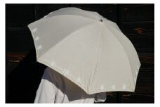 雪華模様の刺繍入り日傘（晴雨兼用・サイズ50ｃｍ・UV加工・麻50％綿50％）カラー：ベージュ | 日傘 50センチ 晴雨兼用  UV加工 レディース 雪の結晶 ベージュ おしゃれ かわいい スタイリッシュ 雨 梅雨 夏 日差し 日よけ 贈答 贈り物 プレゼント 父の日 母の日 お中元 お歳暮 御歳暮 茨城県 古河市 _BL20