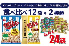 スナック 菓子 【マイクポップコーン】 2種類 食べ比べ◇ バラエティ（12袋×2種） 計24袋 バターしょうゆ味 オリジナル 極みだし味 ※着日指定不可 | 菓子 お菓子 大容量 おかし おやつ おつまみ つまみ スナック スナック菓子 ポップコーン セット 詰合せ アソート 食物繊維 ご家庭用 手土産 ギフト 贈答 贈り物 プレゼント お中元 お歳暮 夏休み 冬休み 茨城県 古河市 _DI04