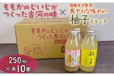 【飲み比べ】ももかのじいじがつくった古河の味×国産ゆず使用爽やかな味わい柚子ドリンク 250ml×各10本入 ※着日指定不可 | ドリンク 飲み比べ 桃 柚子 もも モモ ゆず ユズ ジュース びん ビン 飲料 ご当地ドリンク 飲みくらべ 取り寄せ お取り寄せ ご家庭用 手土産 美味しい すっきり ギフト 厳選 贈答 贈り物 お中元 夏ギフト プレゼント 茨城県 古河市  送料無料 _EG03