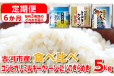 【定期便 6か月】 令和6年産 古河市のお米食べ比べ コシヒカリ・ミルキークイーン・にじのきらめき ※毎月3種類のどれかが届く | 米 こめ コメ 5キロ 定期便 精米 食べ比べ 食べくらべ こしひかり コシヒカリ にじのきらめき 虹のきらめき にじきら ミルキークイーン みるきーくいーん 古河市産 茨城県産 贈答 贈り物 プレゼント 茨城県 古河市 直送 農家直送 産地直送 _DP62 