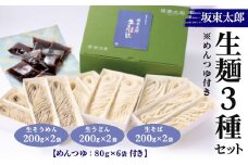 ばんどう太郎生麺3種セット（めんつゆ付）生そうめん・生うどん・生そば　計1.2kg｜麺 めん メン ソウメン 蕎麦 饂飩 ウドン 生麺 坂東太郎 冷凍 セット_CB27