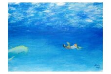 ムラナギ絵画作品No.1518『海の本』 一点物 アクリル原画 幻想世界 アート作品 F4キャンバス仕様 壁掛け 棚置き 可能 絵 作品 アート 芸術品 コレクション 原画 飾り インテリア 茨城県 石岡市 (F10-011)