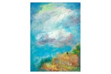 ムラナギ絵画作品No.1618『夏雲の下で』 一点物 アクリル原画 幻想世界 アート作品 F4キャンバス仕様 壁掛け 棚置き 可能 絵 作品 アート 芸術品 コレクション 原画 飾り インテリア 茨城県 石岡市 (F10-013)