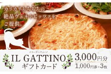 食事券 ギフトカード 3000円分 イル・ガッティーノ《90日以内に出荷予定(土日祝除く)》 茨城県 結城市 ピザ pizza パスタ イタリアン お食事券 チケット お食事券・チケット
