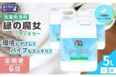 ＜2ヵ月毎定期便＞環境配慮型洗剤 緑の魔女ランドリー5L×3セット 全6回 | 洗剤 液体 液体洗剤 環境配慮 エコ やさしい 洗濯 洗濯洗剤 衣類 汚れ よごれ 油汚れ 皮脂 皮脂汚れ 大容量 パイプ パイプクリーナー 植物由来　除菌 防臭 エコ お中元 お歳暮 ギフト 大掃除 洗浄力 茨城県 龍ケ崎市
