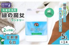＜2ヵ月毎定期便(全6回)＞緑の魔女ランドリー5L×1本 環境配慮型洗剤 | 洗剤 液体 液体洗剤 環境配慮 エコ やさしい 洗濯 洗濯洗剤 衣類 汚れ よごれ 油汚れ 皮脂 皮脂汚れ 大容量 パイプ パイプクリーナー 植物由来 除菌 防臭 エコ お中元 お歳暮 ギフト 大掃除 洗浄力 茨城県 龍ケ崎市
