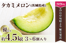 【先行予約】茨城県産タカミメロン約4.5kg（3～6個）【2026年5月中旬～6月下旬ごろ発送予定】【 果物 くだもの フルーツ 国産 季節限定 人気 贈り物 お取り寄せ メロン めろん プレゼント 厳選 青肉 メロン デザート 貴味 】