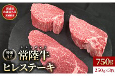 【茨城県共通返礼品】茨城県産【常陸牛特選A5】ヒレステーキ250g×3枚 | ひたちぎゅう ヒタチギュウ ひれ すてーき ぎゅうにく ギュウニク 牛肉 750ｇ いばらき 茨城 イバラキ