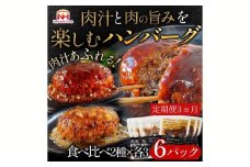 【定期便】肉汁あふれるハンバーグ2種6個セット（デミグラス＆和風）3ヶ月定期便　日本ハム 冷凍 個食 使い切り 湯煎 牛肉 豚肉 ※沖縄県・離島への配送不可