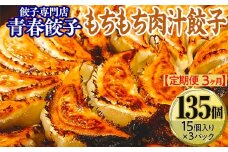 【定期便3ヶ月】餃子専門店青春餃子 もちもち肉汁餃子15個入り×3パック（計135個）