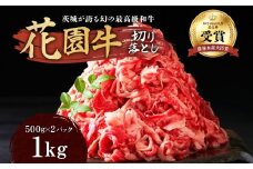 茨城産 花園牛 切り落とし 約1Kg 500g×2パック 黒毛和牛 和牛 国産 肉 高級 A4 A5 ブランド牛 牛肉 霜降り 赤身 バラ モモ 焼肉 冷凍 農林水産大臣賞 常陸 常陸牛 茨城県 高萩市