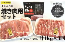 【3ヶ月定期便】まごころ豚　焼き肉セット　1kg（ロース＆バラ）×3回（茨城県共通返礼品・鉾田市産）