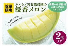 カエるノ実有機農園 優香メロン 2玉 (2.0-2.5kg) 有機 化学肥料 農薬 不使用