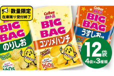  カルビー ポテトチップス BIGBAG 160g 3種 各4袋セット (計 12袋 ) うすしお ・ のりしお ・ コンソメパンチ ポテチ お菓子 おかし 大量 スナック おつまみ ジャガイモ じゃがいも まとめ買い 数量限定