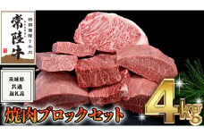 【 常陸牛 】 焼肉 ブロック セット 4kg ( 茨城県共通返礼品 ) 国産 焼き肉 サーロイン カルビ バラ バーベキュー BBQ お肉 ブランド牛