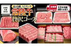 【 豪華 12回 定期便 】 最高級 A5ランク 常陸牛　贅沢コース (茨城県共通返礼品)  高級 国産 お肉 肉 ブランド牛 希少部位 ヒレ サーロイン ロース もも 焼肉 BBQ ステーキ しゃぶしゃぶ すき焼き