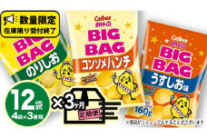 【 カルビー 3ヶ月 定期便 】 ポテトチップス BIGBAG 3種 各4袋 セット うすしお のりしお コンソメパンチポテチ お菓子 おかし 大量 スナック おつまみ ジャガイモ じゃがいも まとめ買い 数量限定