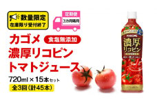 【 全3回 隔月 定期便 】 カゴメ 濃厚 リコピン 食塩無添加 トマトジュース 720ml × 15本 カゴメトマトジュース KAGOME トマト ジュース スマートPET 食塩 無添加 無塩 トマト100％ 頒布会 数量限定