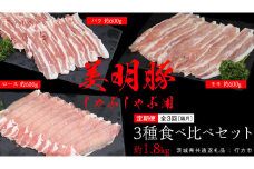 【 全3回 隔月 定期便 】美明豚 食べ比べセット しゃぶしゃぶ用 約1.8kg （茨城県共通返礼品：行方市） びめいとん ビメイトン ブランド豚 銘柄豚 豚 豚肉 肉 茨城県産 国産 冷凍 豚ロース 豚バラ 豚モモ 頒布会