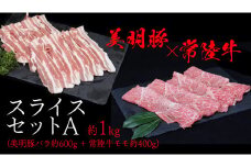 美明豚 × 常陸牛 スライスセットA 約1kg（ 美明豚バラ600g + 常陸牛 もも400g ）（茨城県共通返礼品：行方市） びめいとん ビメイトン ブランド豚 銘柄豚 豚 豚肉 肉 バラ 黒毛和牛 牛肉 ひたち牛 ブランド牛 和牛