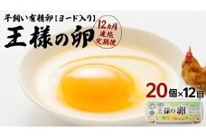 【12ヵ月 連続 定期便】王様の卵 ヨード入 20個 計240個 平飼い 地鶏 有精卵 濃厚 卵 こだわり卵 たまご  頒布会 定期