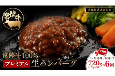 【6ケ月定期便】【茨城県共通返礼品】 黒毛和牛 常陸牛 100% 特製 プレミアム 生ハンバーグ 合計4320g（120g × 6個 ×6回 ） ハンバーグ 黒毛和牛 和牛 牛肉 肉 レトルト 冷凍 簡単 小分け 定期便