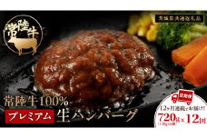 【12ケ月定期便】【茨城県共通返礼品】 黒毛和牛 常陸牛 100% 特製 プレミアム 生ハンバーグ 合計8640g（120g × 6個 × 12回 ） ハンバーグ 黒毛和牛 和牛 牛肉 肉 レトルト 冷凍 簡単 小分け 定期便