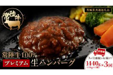 【3ケ月定期便】 常陸牛 100% プレミアム 生ハンバーグ 合計4320g（ 120g × 12個 × 3回 ） 【茨城県共通返礼品】 ハンバーグ 黒毛和牛 和牛 牛肉 肉 レトルト 冷凍 簡単 小分け 定期便