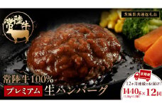 【12ケ月定期便】 常陸牛 100% プレミアム 生ハンバーグ 合計17,280g（ 120g × 12個 × 12回 ） 【茨城県共通返礼品】 ハンバーグ 黒毛和牛 和牛 牛肉 肉 レトルト 冷凍 簡単 小分け 定期便