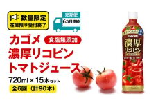 【 6ヶ月 連続 定期便 】 カゴメ 濃厚 リコピン 食塩無添加 トマトジュース 720ml × 15本 KAGOME トマト 飲料 野菜ジュース セット リコピン GABA 長期保存 防災 数量限定