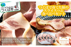 つくばで育てた豚のスライスハムの食べ比べセット【 豚肉 おつまみ 肉 加工品 ハム 茨城県 つくば市 冷蔵 セット ポーク 手作り 】