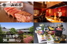 つくば山水亭本店 お食事券 90,000円分【 茨城県 つくば市 食事券 レストラン お食事券 利用券 会席料理 鉄板焼き 肉 常陸牛 】