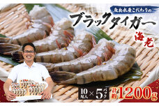 魚兵水産こだわりのブラックタイガー海老　 10尾5パック(計1200g程度)【1215914】
