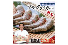＜毎月定期便＞魚兵水産こだわりのブラックタイガー海老　 10尾5パック(計1200g程度)全6回【4067305】