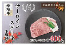 KCK-1【茨城県共通返礼品】【常陸牛A5ランク】サーロインステーキ　400ｇ（200ｇ×２枚）