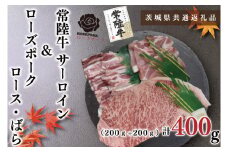 KCK-58【茨城県共通返礼品】【常陸牛A5ランク・ローズポークステーキ焼肉セット】常陸牛サーロイン200ｇ＋ローズポーク200ｇ（ロース100ｇ・ばら100ｇ）