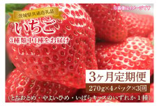【３ヶ月定期便】【1月中旬～3月中旬発送】【先行予約】【茨城県共通返礼品】いちご（とちおとめ・やよいひめ・いばらキッスのいずれか1種）270g×4パック（KCM-24）