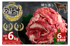 【6回定期便】最高級常陸牛 切り落し 約1kg（約500ｇ×2）×6回【常陸牛 和牛 黒毛和牛 国産和牛 国産黒毛和牛 すき焼き 牛丼 鹿嶋市 茨城県 定期便　家計に優しい】(KCW-17)